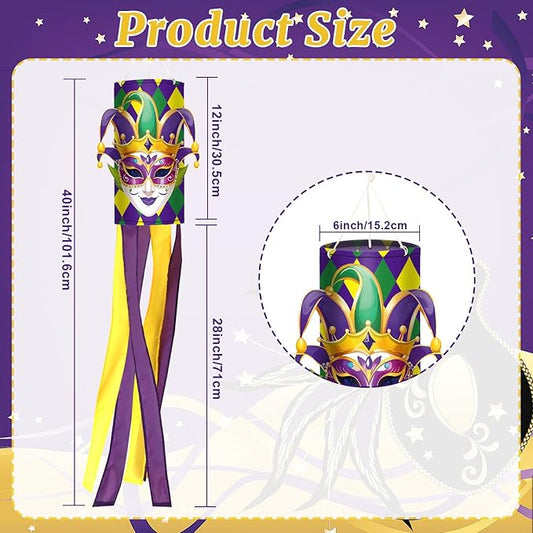 NOVWANG Mardi Gras Windsock, 40 Inch Wind Socks Mardi Gras Outdoor Decorations Purple Green Yellow Carnical Festive Flags for Yard Garden Home Party Hanging Decor