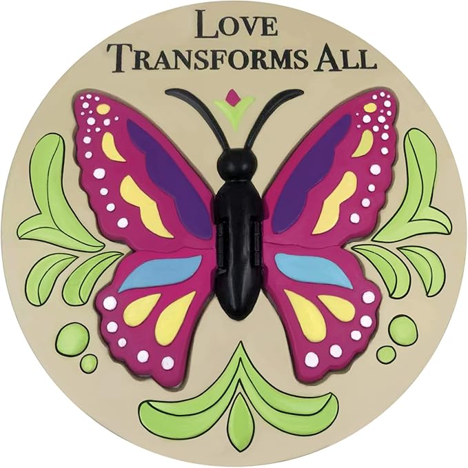 Evergreen Love Transforms Us, Butterfly with 3D Wings, Round Garden Stone