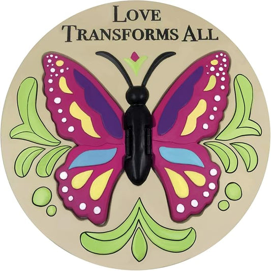 Evergreen Love Transforms Us, Butterfly with 3D Wings, Round Garden Stone