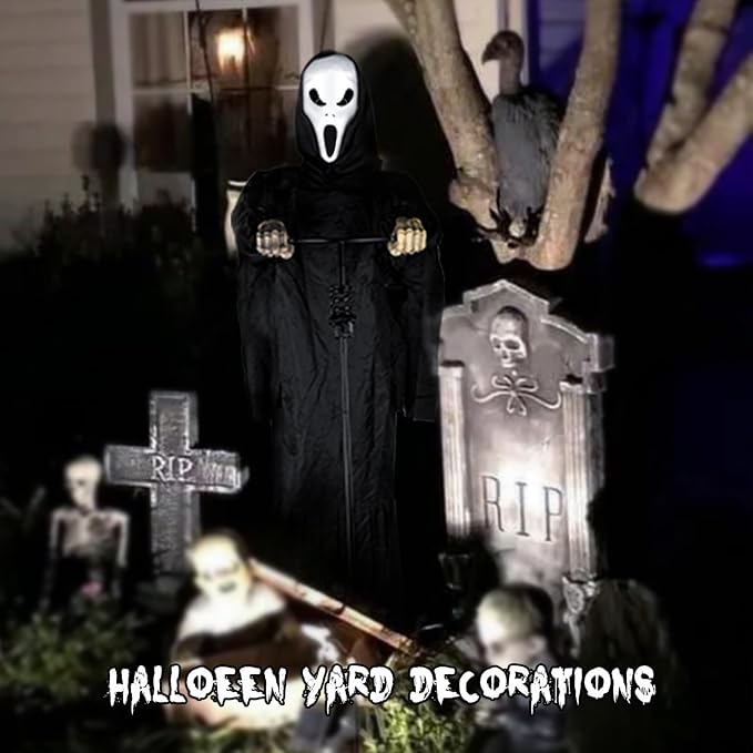 LarpGears Halloween Scarecrow Rotatable Ghost of Death Outdoor Decoration, 7.5Ft Flying Ghost for Garden, Porch, Yard