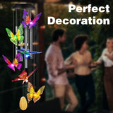 Butterfly Solar Wind Chimes with Aluminum Tubes - Color Changing Wind Chimes for Outside - Thanksgiving Gift
