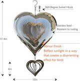 Phuryllic Wind Spinners Outdoor, Garden Decor, Bird Deterrents for Outside, 3D Metal Yard Decorations for Patio & Porch, Unique Gardening Gifts for Women & Moms - 2pcs Silver Heart