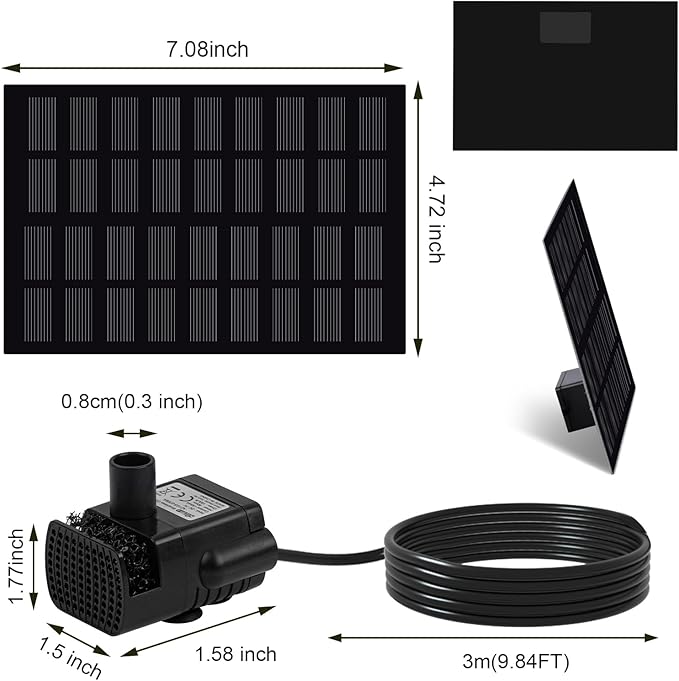 Solar Water Fountain for Bird Bath with Seperate Solar Panel 2W,Solar Fountain Pump for Pond,Water Feature Solar Water Pump