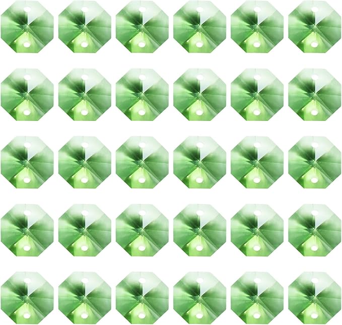 PATIKIL K9 Crystal Octagon Beads 2 Holes Pendants, 60 Pack 14mm Chandelier Prisms Parts Ornaments Hanging Beads for DIY Arts Crafts Decoration, Light Green
