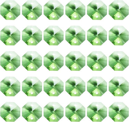PATIKIL K9 Crystal Octagon Beads 2 Holes Pendants, 60 Pack 14mm Chandelier Prisms Parts Ornaments Hanging Beads for DIY Arts Crafts Decoration, Light Green