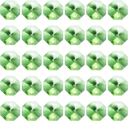PATIKIL K9 Crystal Octagon Beads 2 Holes Pendants, 60 Pack 14mm Chandelier Prisms Parts Ornaments Hanging Beads for DIY Arts Crafts Decoration, Light Green