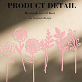 Pink Metal Flowers Set of 6, Decorative Garden Outdoor Plant Stakes for Yard Art, Metal Garden Art Flower Bed Decor, Pink Flower Yard Sculptures for Pots Vase Garden Lawn and Patio