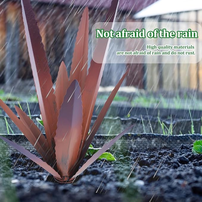 2PCS Large Tequila Rustic Sculpture, Wind Resistant Metal Agave Plants Garden Art for Outdoor Home Decor, DIY Hand Painted Metal Agave Yard Sculpture Statue Garden Lawn Ornament Gift (2, Brown)
