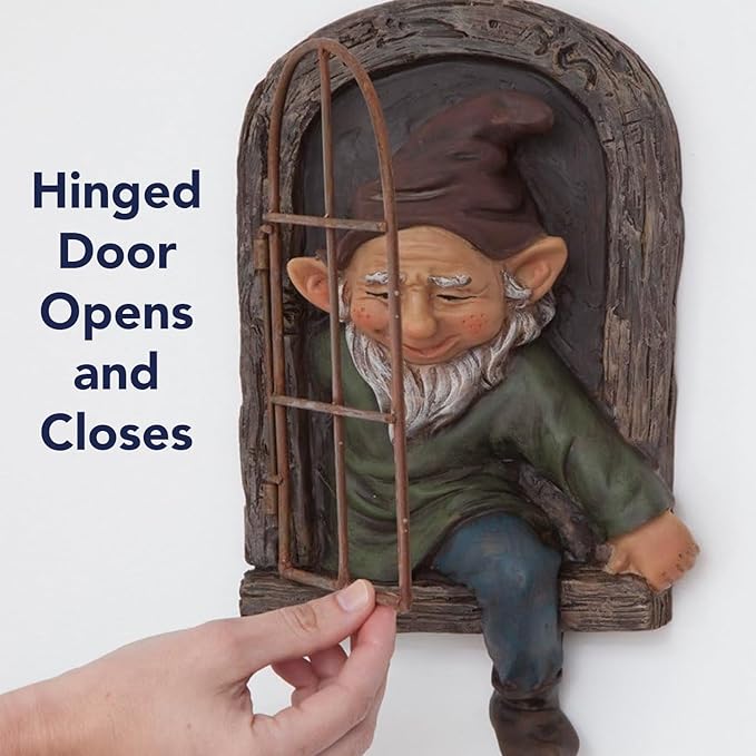 Bits and Pieces Elf Out The Window Yard Decorations Outdoor Tree Faces, 12 Inch Tree Hugger Whimsical Yard Decor, Elf, Fairy, Gnome Garden Decorations, Fun Garden Art