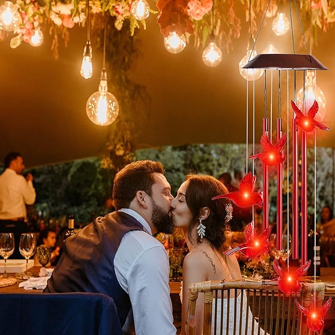 Cardinal Solar Wind Chimes for Outside, Solar Powered Chime Light, Cardinal Wind Chimes for Loss of Loved One,LED Windchimes Outdoor Cardinal Gifts for Home Garden Decor