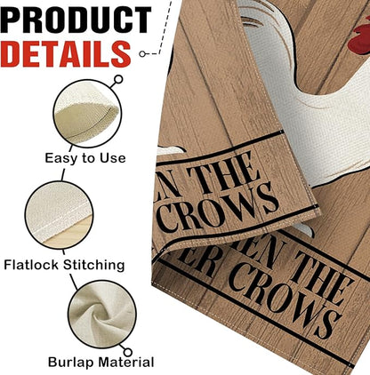 Dyrenson Farmers Market Chicken Decorative Garden Flag, Open When The Rooster Crows Farmhouse Yard Outside Home Decoration, Rustic Country Burlap Outdoor Small Decor Double Sided 12 x 18