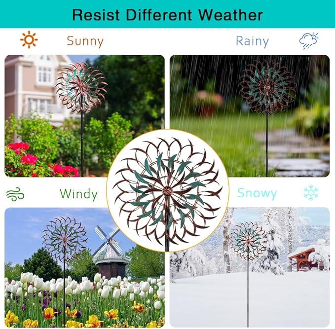 VEWOGARDEN 19" Dia Large Wind Spinner Outdoor with 6 Blades, Metal Kinetic Wind Sculptures & Spinners for Yard, Garden, Lawn Decorations