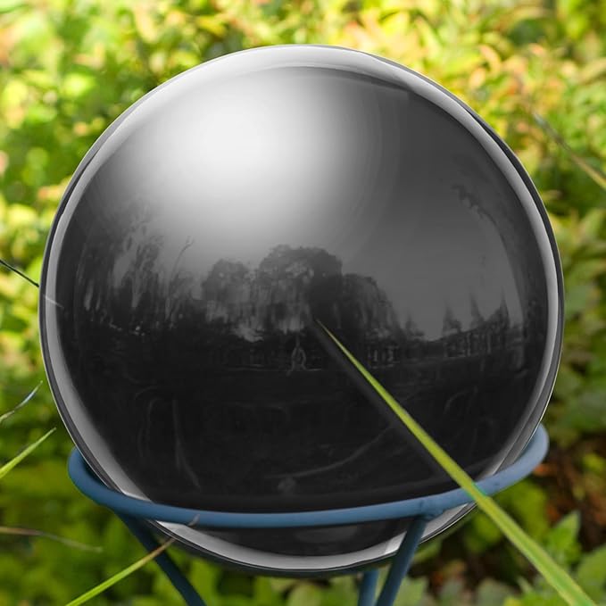 uxcell Gazing Ball 4 Inch 100mm Reflective Sphere Polished Hollow Ball, Stainless Steel Gazing Globe Mirror Ball for Home Garden Outdoor Decoration, Bright Black
