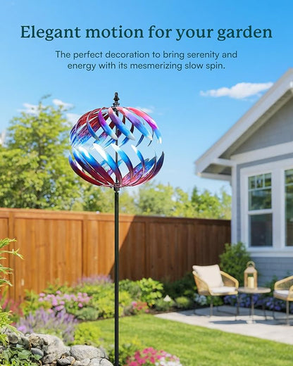 Yard Garden Wind Spinners - Large Outdoor Metal Wind Spinners Sculptures, Yard Art Lawn Garden Decor (19" W x 84" H)