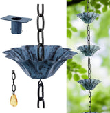 Rifachua 12 Cups Lotus Rain Chain for Gutters Downspouts Outside 8.5ft, Blue Plated Lotus Rain Chain Cups, Functional and Decorative Replacement for Gutter Downspouts