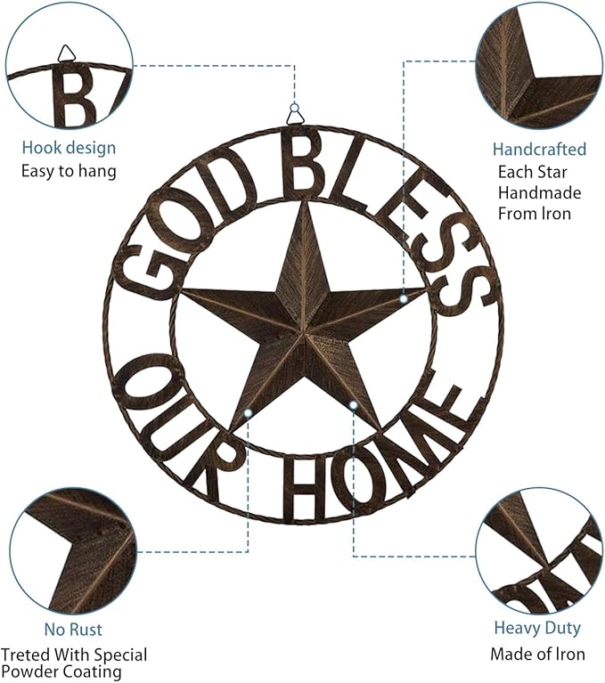 Ontrip 26" Metal Barn Star Wall Decor, Rustic Western Lone Star Metal Wall Art, Powder-Coated Iron, Indoor/Outdoor Porch Patio Fence Fireplace Farmhouse Decor, Housewarming Gift