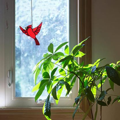 BOXCASA Red Cardinal Stained Glass Window Hanging,Cardinal Ornament Stained Glass Suncatcher for Home,Cardinals Bird Memorial Gifts for Women,Red Bird Gifts for Mother Grandma Nana