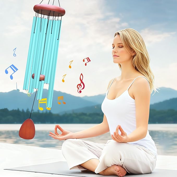 Large Aluminium Wind Chimes Outside, Soothing Melodic Memorial Sympathy Wind Chime, Suitable Outdoor Garden Decor, Gift for Mom Women Neighbors (Blue Wind Chime-36“)
