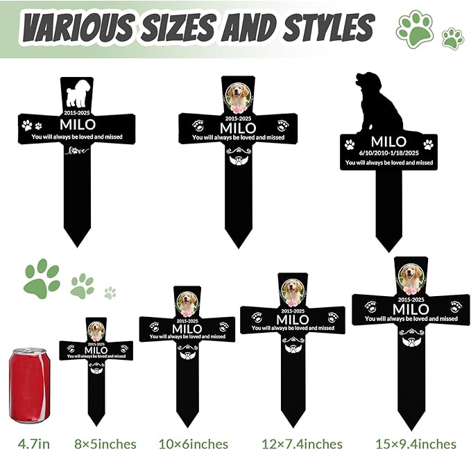 Custom Dog Grave Markers Outdoor with Pet Breed Icons, Personalized Metal Waterproof Rustproof Pet Grave Markers, Dogs Headstone for Garden Yard, Sympathy Gift for Loss of Dog (Style 1)