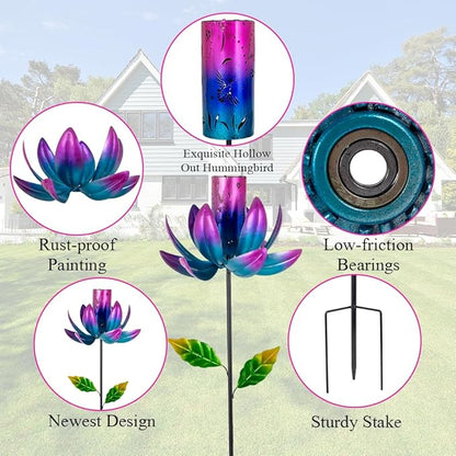 Stargarden Outdoor Wind Spinners with Solar Lantern, Solar Wind Sculptures & Spinners, Flower Shape Solar Windmill for Yard and Garden(Purple)