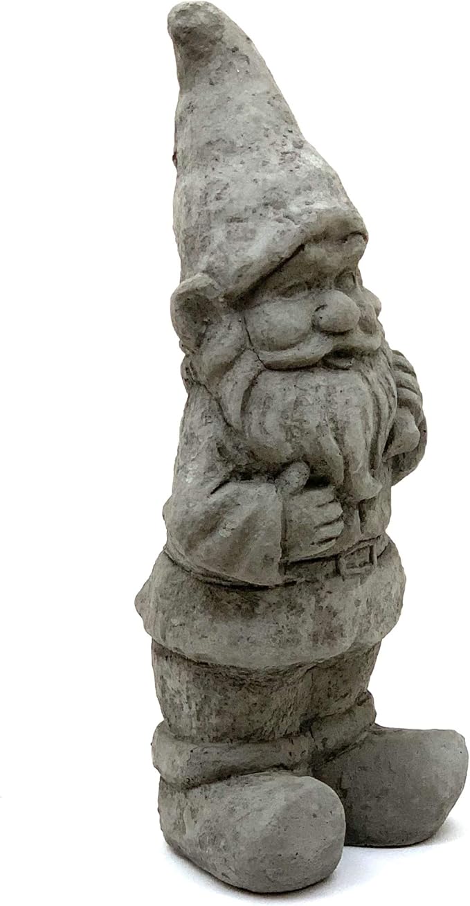 Garden Gnome with Mallet: Solid Durable Stone Statue with Vintage Texture. Sealed for Outdoors. Handcrafted USA. (Antique/Gray)