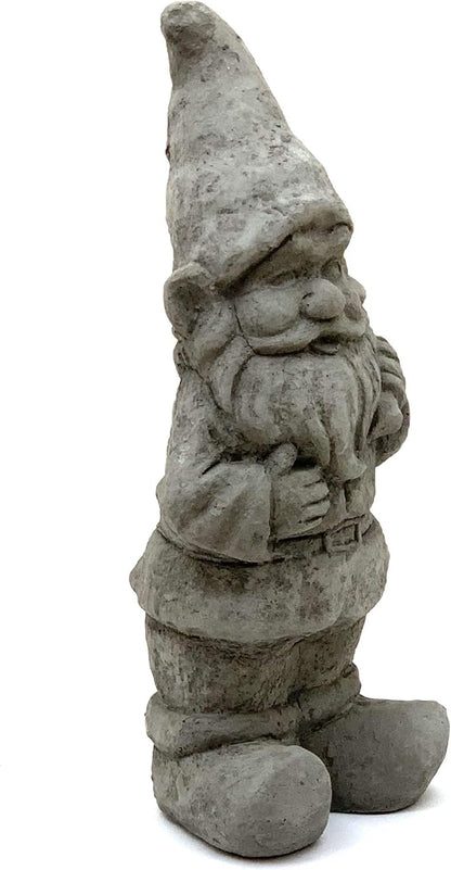 Garden Gnome with Mallet: Solid Durable Stone Statue with Vintage Texture. Sealed for Outdoors. Handcrafted USA. (Antique/Gray)