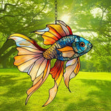 Rainbow Beta Fish Acrylic Suncatcher Stained Glass Effect Window Car Hanging Christmas Ornament Indoor Outdoor Decor Garden Sun Catcher Panel for Acrylic Suncatcher Lover for Women Mom Grandma