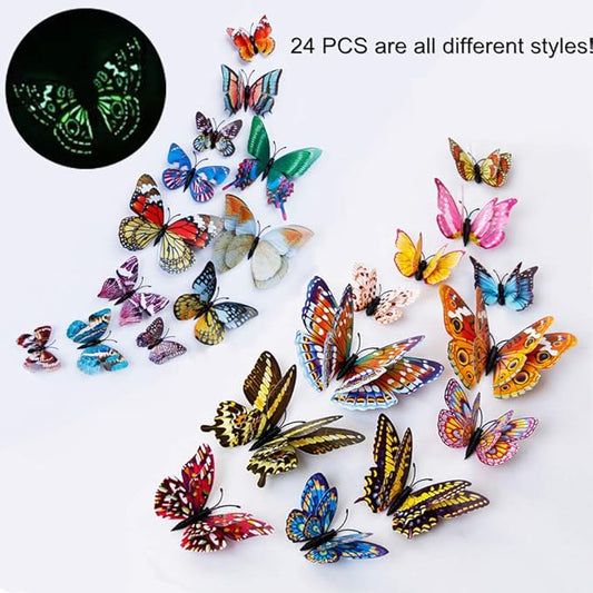 FENELY Luminous Colorful Butterfly Garden Decor Stakes,Double Wing Waterproof 3D Garden Ornaments Outdoor Decorations for Patio Lawn Yard PVC Gardening Art Christmas Whimsical Gifts