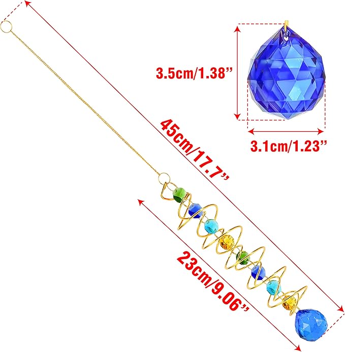 5 Pcs Wind Spinner Tail Gazing Ball Spiral 9'' for Indoor Outdoor Hanging Decor, Rainbow Maker Crystal Chime Sun Catcher w Seven Chakra Beads and Hook Decorative for Window Home Garden Birthday Gift