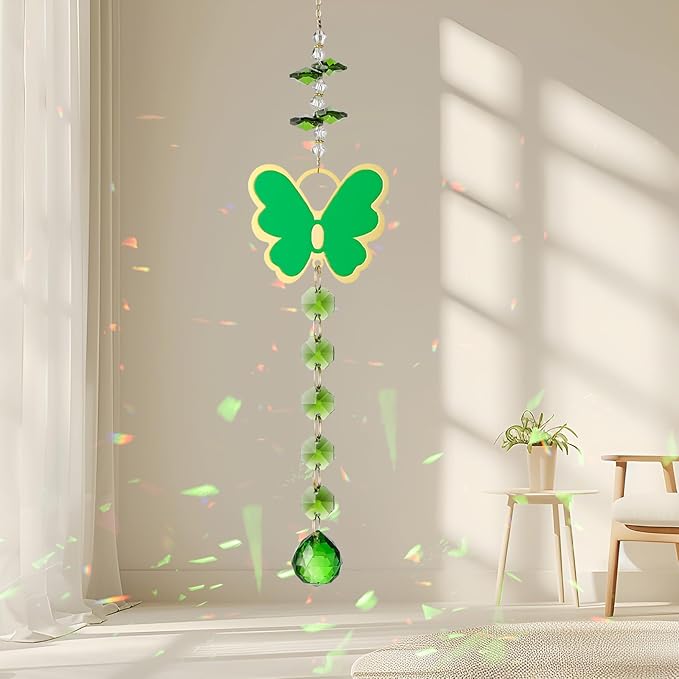 Crystal Sun Catcher Green Butterfly Suncatchers Green Crystal Ball Suncatcher for Windows Hanging Healing Crystals Pendant Gift for Women