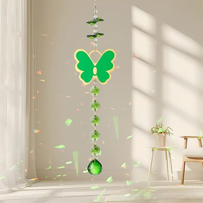 Crystal Sun Catcher Green Butterfly Suncatchers Green Crystal Ball Suncatcher for Windows Hanging Healing Crystals Pendant Gift for Women