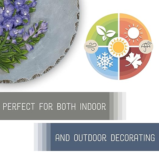 Magnolia Garden 12-Inch Sculpted Bluebonnet Decorative Stepping Stone – 3D Wildflower Resin Garden Walkway Tile – Vibrant Purple & Blue Floral Outdoor Accent