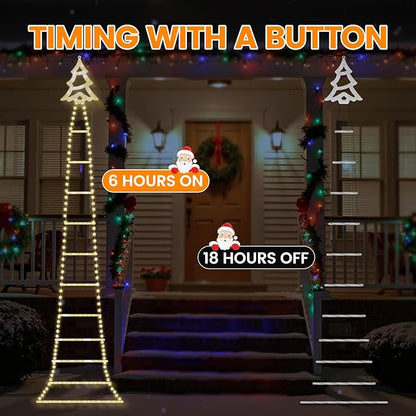 Christmas Ladder Lights with Santa Claus, 248 LED Rope Ladder Light, 8 Lighting Modes & 6H Timer, Waterproof Xmas Decorations Light for Indoor Outdoor, Yard, Porch, Wall, Christmas Tree Decor