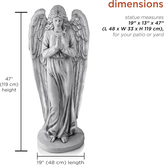 Alpine Corporation 47" Tall Indoor/Outdoor Praying Angel Statue Yard Art Decoration, Light Gray