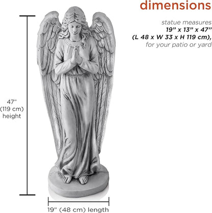 Alpine Corporation 47" Tall Indoor/Outdoor Praying Angel Statue Yard Art Decoration, Light Gray