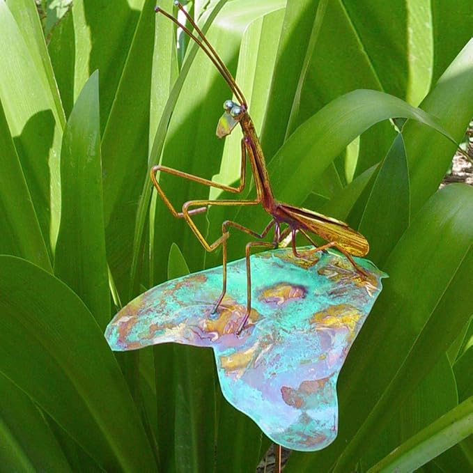 Modern Artisans Copper Praying Mantis Garden Sculpture & Stake, American Made