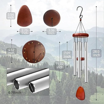 Bursvik 28" Wind Chime for Mothers Day, Decorative Wind Chimes for Outside, Memorial Windchimes Remembrance Gift for Women Mom Grandma, Metal Wind Chimes Outdoor Decor for Garden Patio Zen(Silver)