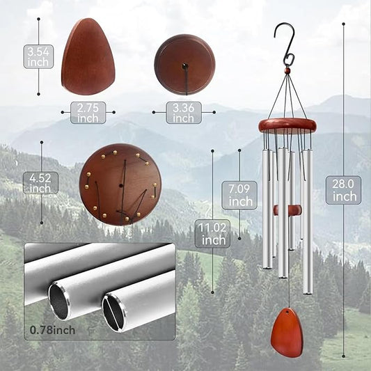 Bursvik 28" Wind Chime for Mothers Day, Decorative Wind Chimes for Outside, Memorial Windchimes Remembrance Gift for Women Mom Grandma, Metal Wind Chimes Outdoor Decor for Garden Patio Zen(Silver)
