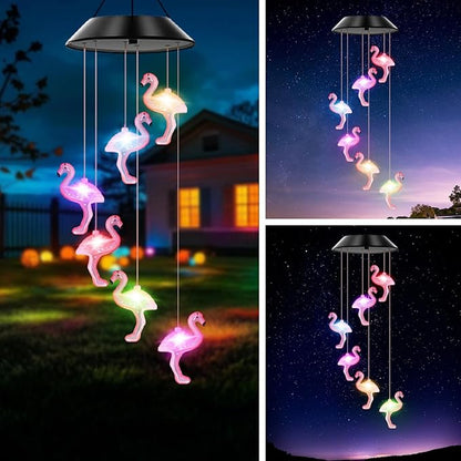 Flamingo Solar Wind Chimes Color Changing Solar Lights Outdoor Waterproof LED Wind Chimes Solar Powered Lights for Party Yard Garden Christmas Decoration Birthday Gifts for Mom Grandma
