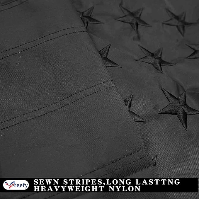 All Black American Flag 3x5 ft - Embroidered Stars,Heavy Duty Durable Nylon,Sewn Stripes,Brass Grommets,Perfect for Indoor/Outdoor Use Black US USA Flags.