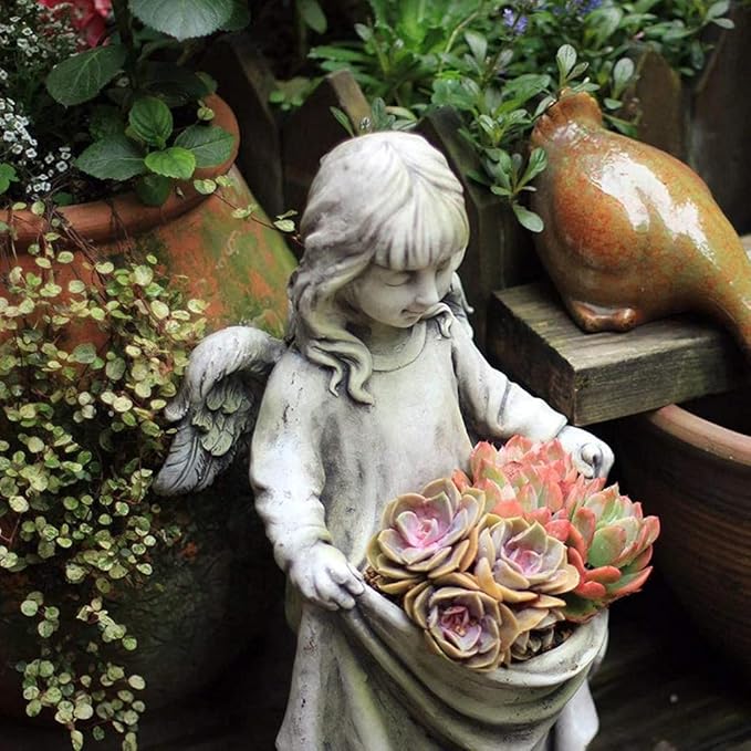 HongLianRiven Sculpture Tabletop Statue Angel Decoration Home Garden Decoration Accessories Courtyard Sculpture Outdoor Statue Gardening Gifts Crafts Figurines Potted Plants