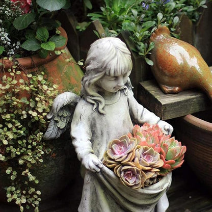 HongLianRiven Sculpture Tabletop Statue Angel Decoration Home Garden Decoration Accessories Courtyard Sculpture Outdoor Statue Gardening Gifts Crafts Figurines Potted Plants