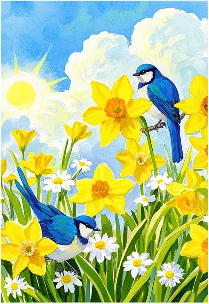 BlissYard Welcome Spring Garden Flag 12x18 Double Sided Bluebird Daffodils Seasonal Small Flags For Outside Outdoor Decor Yard Farmhouse Holiday Spring Summer Decorations Yard Flags