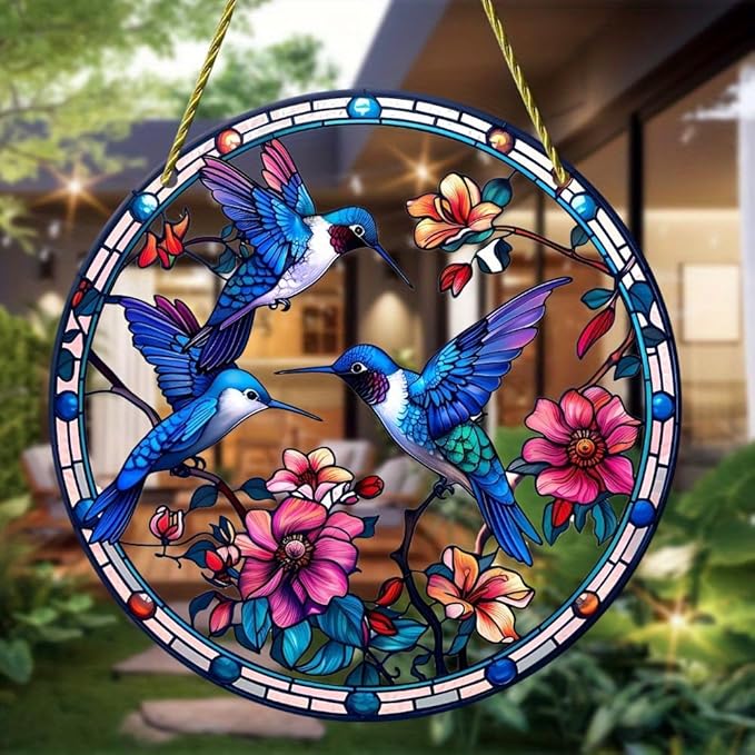 Hummingbird Suncatchers for Windows Hanging Garden Suncatcher Acrylic Window Hanging Panels Decor Gifts for Mom Friend Grandma Wife Housewarming Birthday Home 5.9 * 5.9inc/15 * 15cm (C)