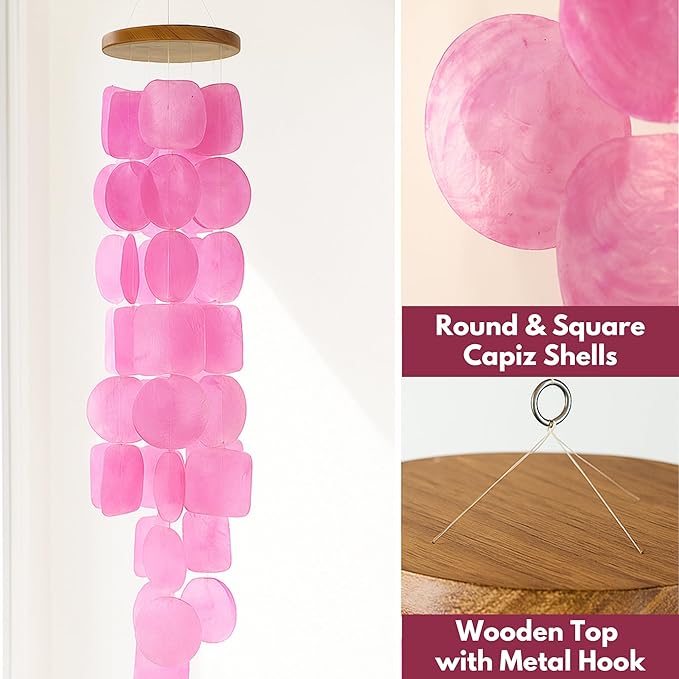 Solange & Frances Pink Capiz Shells Wind Chimes. Spring Decor Wind Chimes for Outside Garden Decor. Unique Birthday Gifts for Women, Gift for Women Ideas