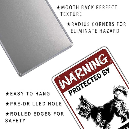snowsun Warning Metal Signs Protected by Yorkshire Dog Tin Sign for Home Garden Yard Street Wall Decor 8×12 Inches