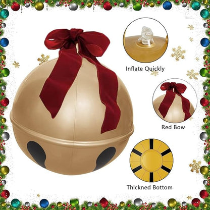 BALRAJ 2PCS Inflatable Christmas Ball 23.6IN Giant Jingle Bell Inflatable Ball Fun Christmas Inflatable Yard Decor Xmas Balloon Pendant Outdoor Ornament for Garden Yard Patio Christmas Holiday Decor