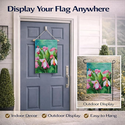 Caroline's Treasures Minnesota Pink and White Lady�s Slippers in Watercolor Garden Flag Mailbox Flag Decorative Yard Flag Banner Outside Patio Artwork Yard Flower Beds, Garden Size, Multicolor