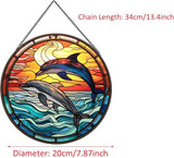 Jumping Dolphin Pattern Suncatcher Stained Glass,Hanging Stained Glass for Windows,20cm/7.87inch Sun Catcher Garden Hangings Ornaments Halloween Fall Christmas Decor for Home