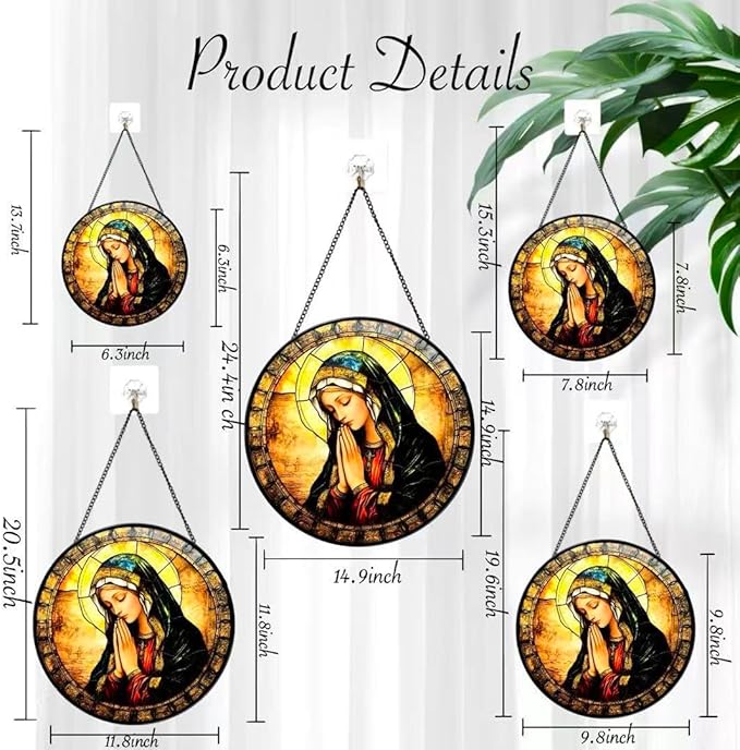 Funoasis Stained Glass Window Hanging 6.3 Inches Suncatcher - The Virgin Mary with Hands Clasped Together and A Headscarf On Her Head Ornaments Sun Catcher Home Decor Women Birthday